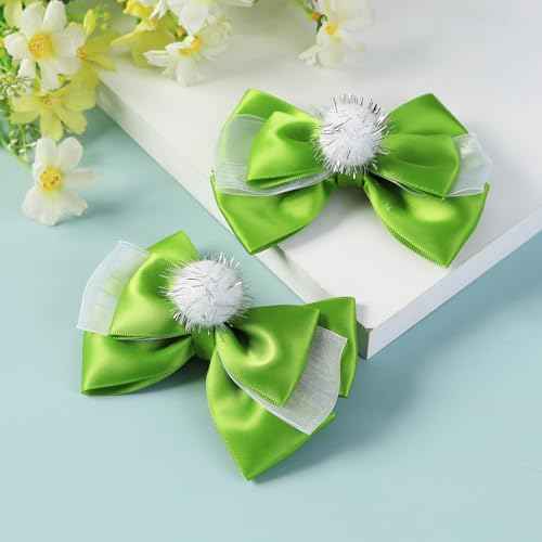 2PC Green Fairy Hair Bow Clips for Girls Women 4 Inch Toddler Princess Accessories
