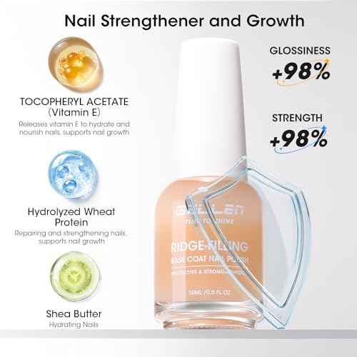 GELLEN Clear Nail Polish Ridge Filling Base Coat, Nail Strengthener and Growth, Ridge Filler For Nails, Hydrate Strengthen Nourish Damaged Dry Natural Nails, Shea Butter & Vitamin E & Protein Formula