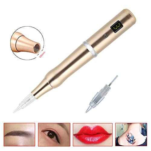 Wireless/Cordless Permanent Make-up Pen Eyebrow Digital Pen Tattoo Rotary Rechargeable Machine 10PCS Needles For Eyebrows,Eyeliners, Lips And Small-Tattoo(Golden) AP657