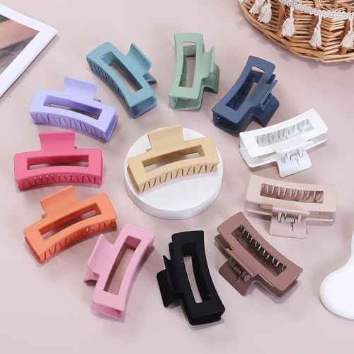 12 Pcs Medium Hair Clips, 3.5 Inch, Colorful - Hair Clips for Thick and Thin Hair, Square Claw Clips, Jaw Clips, Bulk Hair Accessories for Women and Girls