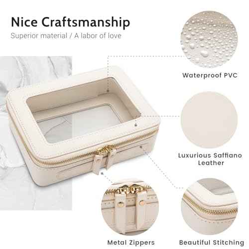 Aveniee Clear Makeup Bag Organizer, Travel Toiletry Bag Cosmetic Case for Women, Portable Make Up Skincare Pouch Car Organizer Bag with Zippers for Essentials,White