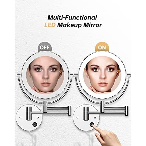 Gospire 8.5" Wall Mounted Lighted Magnifying Mirror, 1X/10X Double-Sided Magnification Round LED Cosmetic Vanity Bathroom Mirror Extendable Arm 360¡Æ Swivel for Shaving Makeup