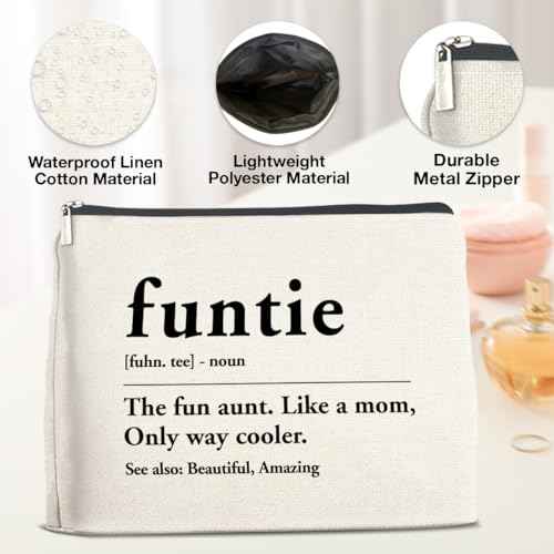 YeleY Funny Auntie - for Auntie Birthday Christmas Mother's Day - Auntie Gift Ideas - Auntie Makeup Bag - Funtie Definition Cosmetic Bag Makeup Zipper Pouch