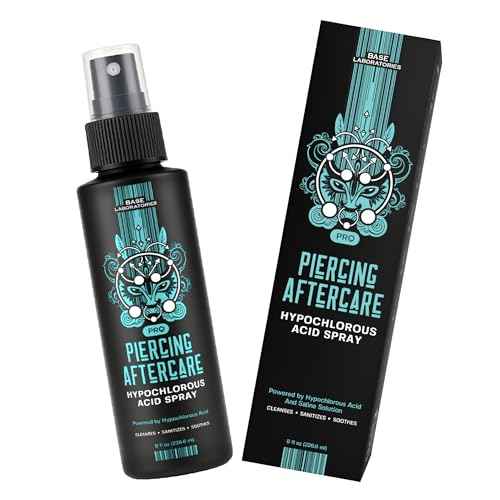 BASE LABORATORIES Piercing Aftercare Hypochlorous Acid Spray PRO - 8 OZ | Ear Piercing Cleaner | Saline Solution Piercing Aftercare - Saline Spray for Piercings, Bumps & Keloids | Ear, Nose, Belly