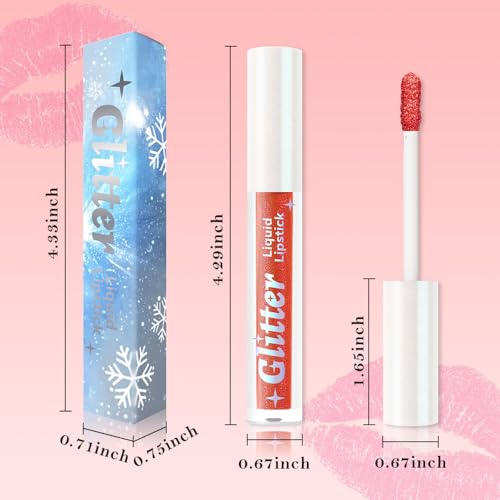 AMY'S DIARY Metallic Red Sparkle Liquid Lipstick, Shimmer Lip Gloss, Long-Lasting Waterproof Lip Color, High Shine Sparkle Makeup,Lip makeup for woman (Metallic Red Spark 6#)