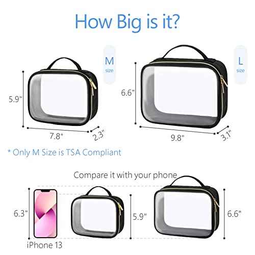 PACKISM Clear Makeup Bag - TSA Approved Toiletry Bag with Handle Large Opening, Clear Toiletry Bags for Traveling Travel Essentials, Travel Bags for Toiletries, Black