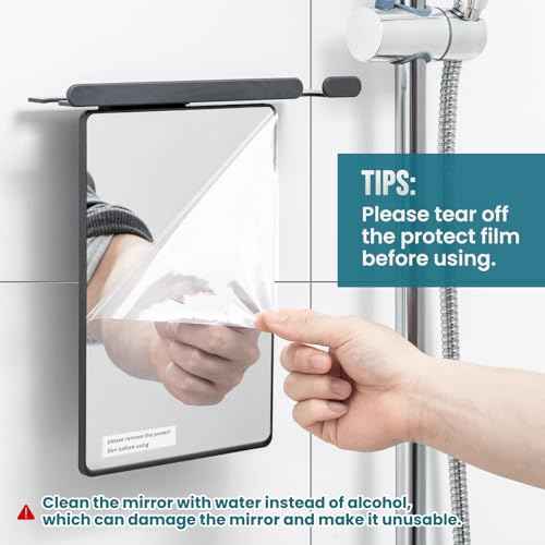 TAILI Shower Mirror Fogless for Shaving - with Powerful Suction, Razor Holder for Shower, Anti-Fog Adjustable for Bathroom,Makeup Shave Mirror Wall Mounted, Shatterproof & Removable,Grey