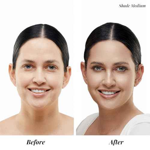 Jerome Alexander My Color Self-Adjusting Foundation, Hydrating & Lightweight Face Makeup, Skincare-Infused, with Kabuki Brush, Medium, 1 oz