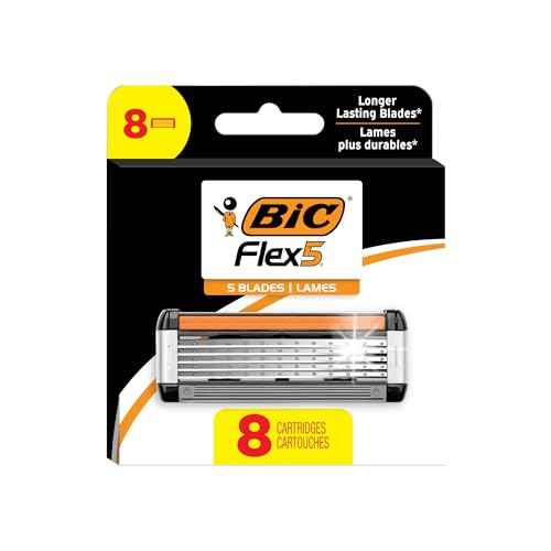 BIC Flex 5 Refillable Refill Razor Cartridges for Men, Long-Lasting 5-Blade Razors for a Smooth and Comfortable Shave, 8 Refill Cartridges