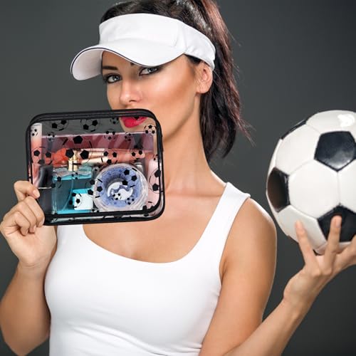 Kacctyen 20 Pcs Soccer Clear Makeup Gift Bags Bulk for Team Girls Soccer Party Accessories Goodie Bags for Football Lovers Clear Cosmetic Bag PVC Waterproof Christmas Gift for Women