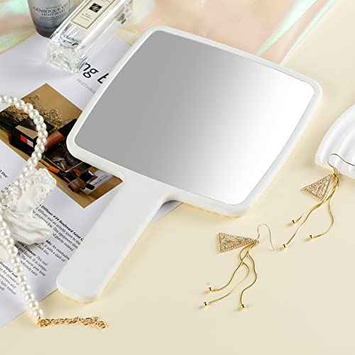 Hand Mirror, Handheld Mirror with Handle for Makeup, Portable Cute Hand held Mirror for Shaving, Travel Men & Women(White)