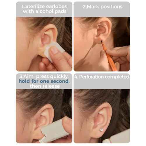 Ear Piercing Kit | Disposable Ear Piercing Gun Kit Made in 316L Surgical Stainless Steel 4mm - 4prong Cubic Zirconia | At Home Self Piercing Kit with Earrings Studs