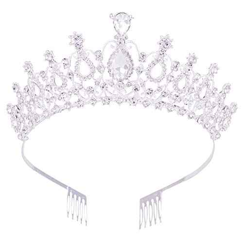 Crystal Tiaras and Crowns for Women Queen Silver Rhinestone Hair Jewelry Decor for Princess Ladies Flower Girls Bridal Bride Birthday Pageant Wedding Prom Halloween Costume Party with Combs