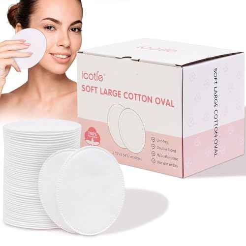 Oval Cotton Pads (100 Count) Ultra-Soft Cotton Ovals 100% Cotton Spunlace Purely Physical Technology, Large Makeup Remover Pads Facial Cotton Pads for Makeup Removal, Cleansing, Toner Application