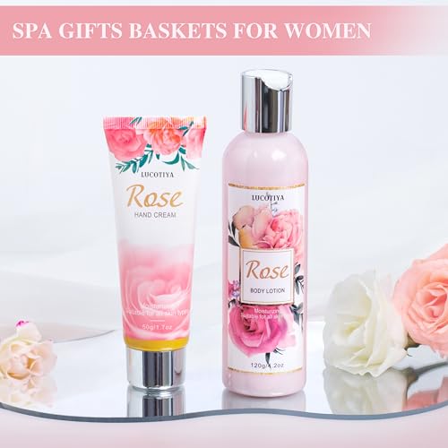 Gifts for Women, Happy Birthday Gifts for Women, Mothers Day Bath and Body Gifts for Woman with Unique Rose Self Care Gift, Home Spa Gift Basket for Mom, Girlfriend, Sister, Female Friends, Coworker