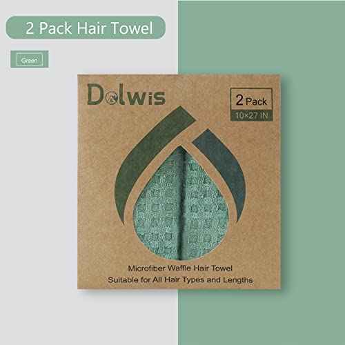 Microfiber Hair Drying Towel - 2Packs Waffle Long Hair Head Turban Wraps Terry Cloth Fast Absorbent Dry Anti Frizz Twist Plopping Curly Shower Turban for Women Wet Hair (Green)