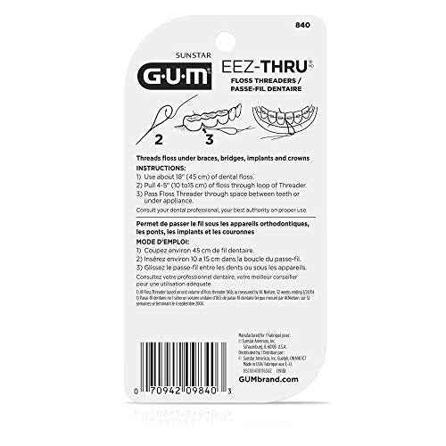 GUM EEZ-Thru Floss Threaders, Dental Flossers for Braces, Bridges, & Implants,25 Count(Pack of 6)
