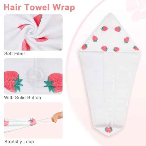 Unicorn Castle Microfiber Hair Towel for Kids 2Pack Hair Wrap Towels Absorbent Hair Drying Towel Wrap Hair Turbans for Curly Thick Hair, Pink White Strawberry