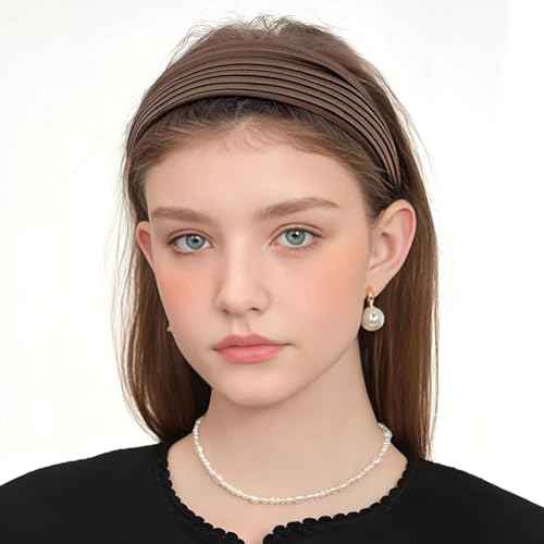 3 Pack Pleated Headbands for Women, Solid Color Wide Embroidered Headband, Fashion Hairbands Hair Accessories for Women Girls (3 Pcs Style E)