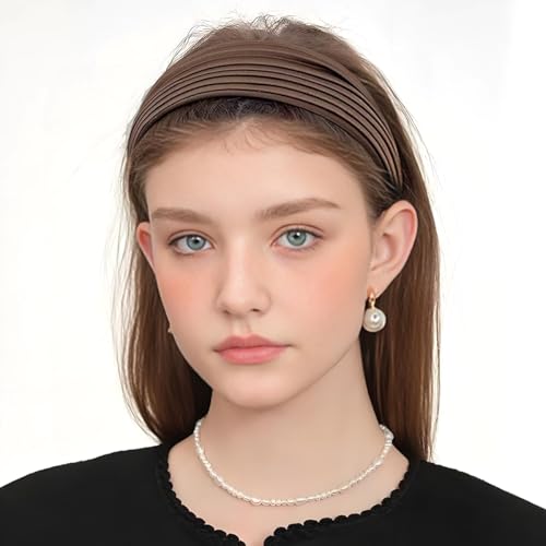 3 Pack Pleated Headbands for Women, Solid Color Wide Embroidered Headband, Fashion Hairbands Hair Accessories for Women Girls (3 Pcs Style E)
