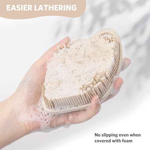 Sndyi Silicone Body Scrubber, Gentle Exfoliating Body Scrubber for Sensitive Skin, Leaf Shaped Shower Scrubber for Body with Lathering Bristles, Silicone Loofah Body Brush for Showering, Oatmeal