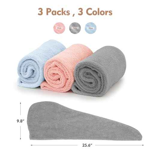 OEAGO Microfiber Hair Towel for Women: Christmas Stocking Stuffers for Women Teen Girls Kids Drying Wrap Towels for Curly Hair Head Accessories 3 Pacs Anti Frizz Mom Gifts