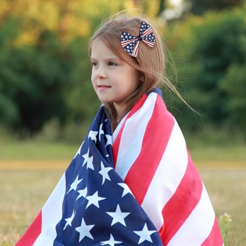 4 Pcs Girls American Flag Hair Bow Clips Patriotic Red White and Blue Stars Stripes Alligator Hair Pins Barrette July Fourth Independence Memorial Day Outfit Decor Accessories Gift