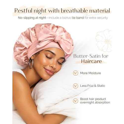 YANIBEST Adjustable Satin Bonnet for Sleeping, Double Layer Silk Bonnet with Tie Band for Women, Sleep Cap Curly Natural Hair, Pink