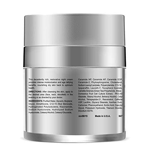 Tutta La Pelle Anti Aging Night Cream - Intense Hydrating Face Moisturizer - Enriched with Hyaluronic Acid, Ceramide, Peptides, Excellent Night Face Cream - Fragrance Free - Light Feeling - 1.7 oz