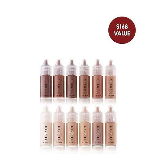 TEMPTU S/B Silicone-Based Airbrush Foundation: Professional Long-Wear Liquid Makeup, Sheer To Full Coverage For A Hydrated, Healthy-Looking Glow & Luminous, Dewy Finish On All Skin Types, 12 Bottles: Starter Set, 0.25 Fl Oz