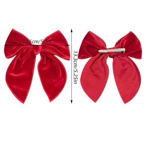 2 Pack Fable Girls Velvet Hair Bows 5 Inch Large Velvet Bow Handmade Hair Accessories for Toddler Kids Teen Girls (Red)