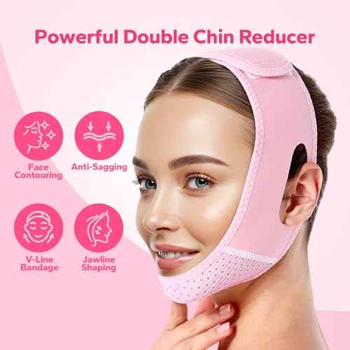 V-Face Slimming Strap, V Line Lifting Mask, Chin Strap for Sleeping, Reusable V Shaped Belt, Double Chin Reducer, Firms and Lifts Facial Contours, Jaw Exerciser, Chin Up Patch