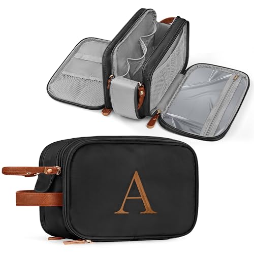 YOOLIFE Travel Toiletry Bag - Toiletry Bag for Men Women | Personalized Gifts for Women Me, Travel Essentials Toiletries Water Resistant Dopp Kit Letter A Black