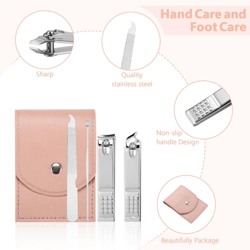 Geosar 50 Set Travel Manicure Kit Bulk Professional Nail Clippers Pedicure Nail Care Tools Grooming Stainless Steel Set with Portable Travel Case, Gift for Christmas Men Women(Pink)