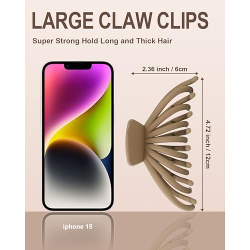 4 Pack Hair Claw Clips for Women, 4.7¡®¡¯ Large Hair Clips for Thick Thin Hair, Non-slip Matte Big Hair Claws for Girls (Black, White, Brown, Khaki)