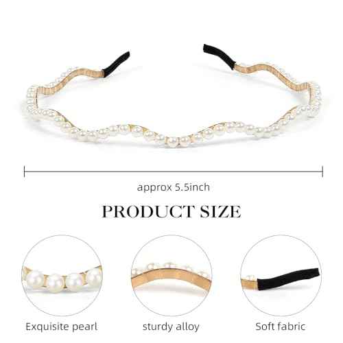 TERSE Metal Headbands for Women Cute Wave Pearl Headbands for Women's Hair Fashion Designer Headband Elegant Bridal Headband for Wedding Trendy Hair Accessories 2Pcs