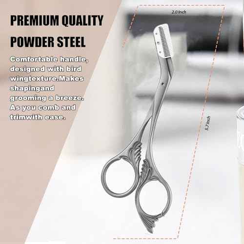 Eyebrow Comb Trimmer - Scissors with Comb, Eyebrow Trimmer for Men & Women, Comes with Brush