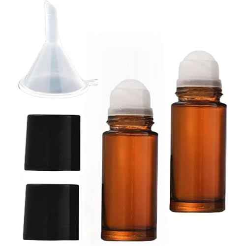 2Pcs 50ml Brown Glass Essential Oil Roller Bottles,Perfume Roller,Refillable Roll on Bottles Container Empty Deodorant Rollerball Beauty Personal Care Tools for Fragrance Cosmetics