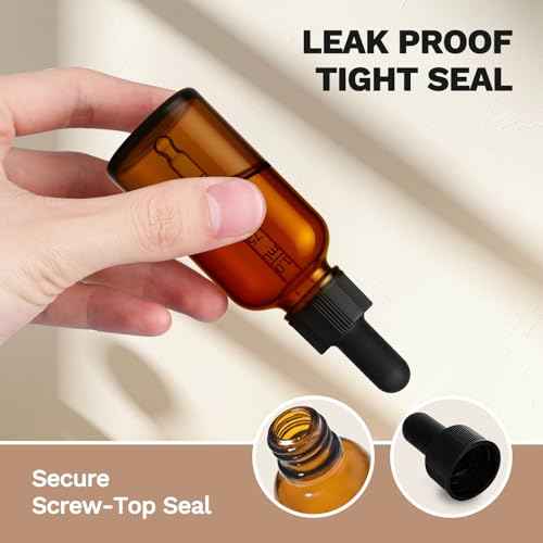 Bumobum 1 oz Dropper Bottle, Amber Glass Dropper Bottle with Measured Dropper, Empty Eye Tincture Bottles with Funnel & Labels for Essential Oils Serums Tavel Liquids, 4 Pack