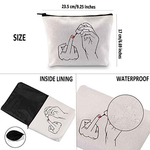 G2TUP Feminist Gift Women Empowerment Gift Strong Woman Cosmetic Bag Female Empowerment Gift Travel Bag with Zipper (Finger White Bag)