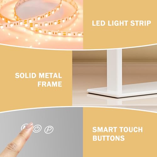 FENCHILIN Vanity Mirror with Lights 16.14" x 11.81",Lighted Makeup Mirror and Hollywood Mirror with Smart Touch Control 3 Colors Dimmable LED Light, 360¡ÆRotation 10X Magnification(White)