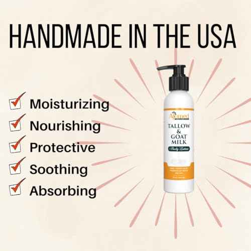 Tallow & Goat Milk Body Lotion for Sensitive Skin, Organic moisturizing Lotion - Soothes Dry skin, Goat Milk face and body Moisturizer - Handmade Tallow for skin cream (8 OZ, Lavender Vanilla)