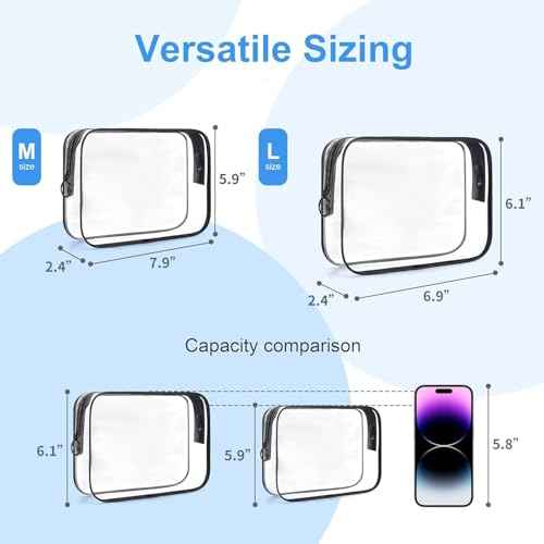 Clear Makeup Bag, 2 Pack TSA Approved Toiletry Bag for Travel Size Toiletries, Quart Size Clear Cosmetic Organizer bag for Women Men, Carry on Airport Airline Compliant Bag(Black-2pcs)