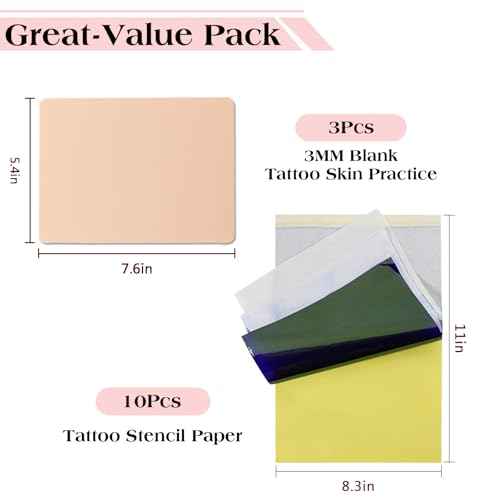 3MM Tattoo Skin Practice Kit - Ruicoo 3Pcs Tattoo Fake Skin 10Pcs Transfer Paper Kit Includes Best Silicion Thick Skin Double Sided and Tattoo Stencil Paper Tattoo Supplies Tattoo Kit