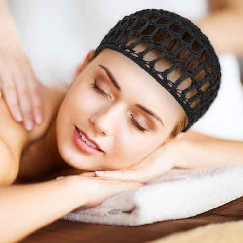 2 PCS Shower Caps Hair Nets for Sleeping,Crochet Mesh Wrap Caps for Silk Press, Curly Hair & Wig Protection,Soft Reusable Bonnets for Women, Lift Strap Weaving Sew For Women Ballet,Black