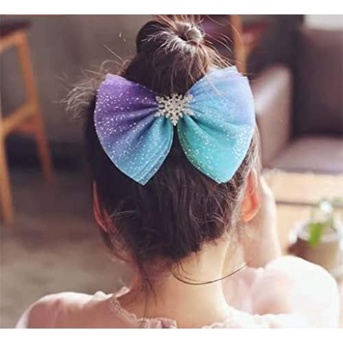 5 pcs Snowflake Bow Hair Accessories Set Blue Crocodile Hair Clip Christmas Snowflake Hair Clip, Princess Dress Up Set MeshHair Pin Girls And Women