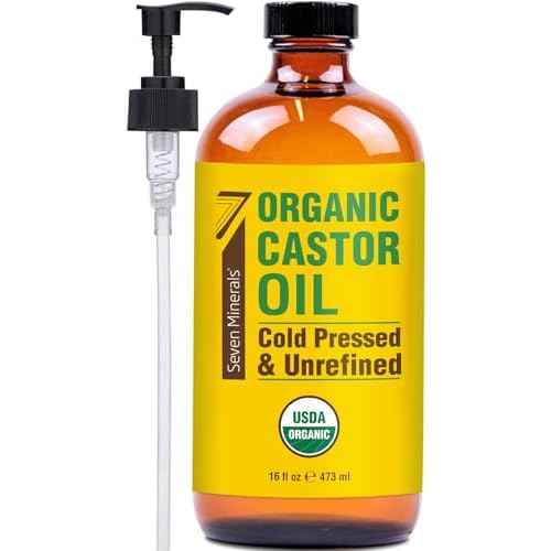 Seven Minerals New 16 fl oz Glass Bottle Castor Oil Organic Cold Pressed Unrefined Glass Bottle Pack - 100% Pure USDA Certified Organic Hexane Free
