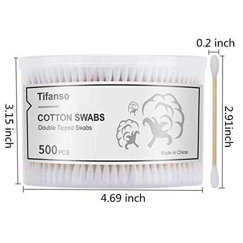 tifanso 500 Count Cotton Swabs, Natural Double Round Strong Wooden Cotton Tip Sticks Buds for Ears, Cruelty-Free Ear Swabs with Storage Box