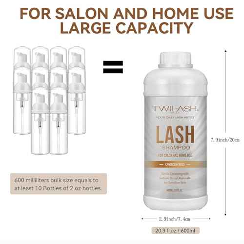 600ml Lash Shampoo Bulk, Eyelash Cleanser for Extensions, Gentle Sodium Cocoyl Alaninate Formula for Sensitive Skin, Non-Irritating Makeup Remover, Best for Salon and Home Use (600ml)