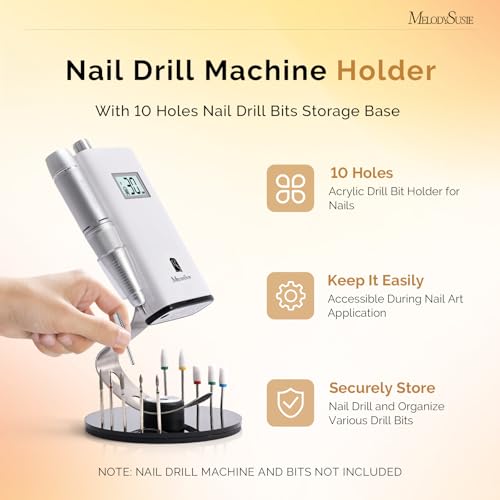 MelodySusie Clip-On Nail Drill Holder with 10 Drill Bits Holes,Acrylic Base Stand for All Clip-On Electric Nail File,Especially for SC300F,SC320H,SC320F,SC320D,SC330G,SM330G,SC320C,MM400D,MB420G